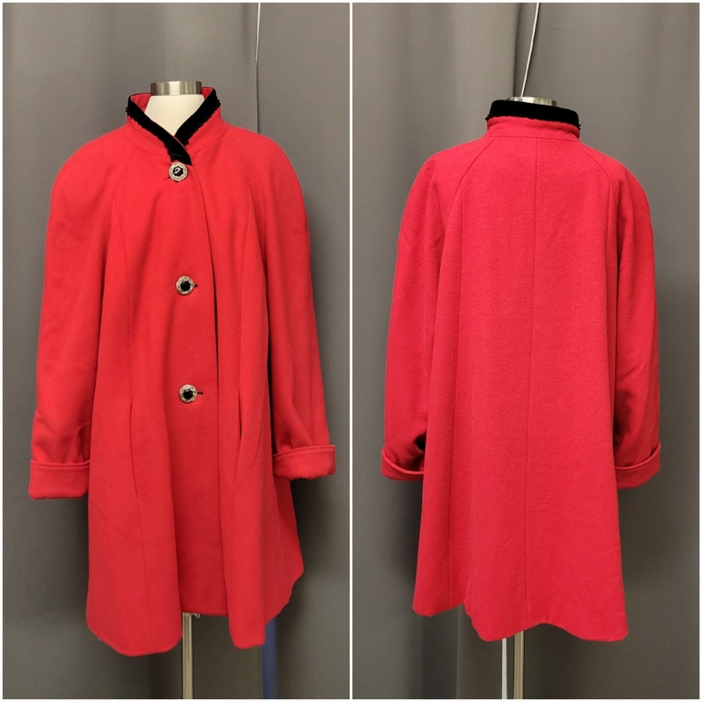 Vintage 90s Worthington 60s Style Jackie O Kennedy Red Wool Swing Mob Wife‎ Coat